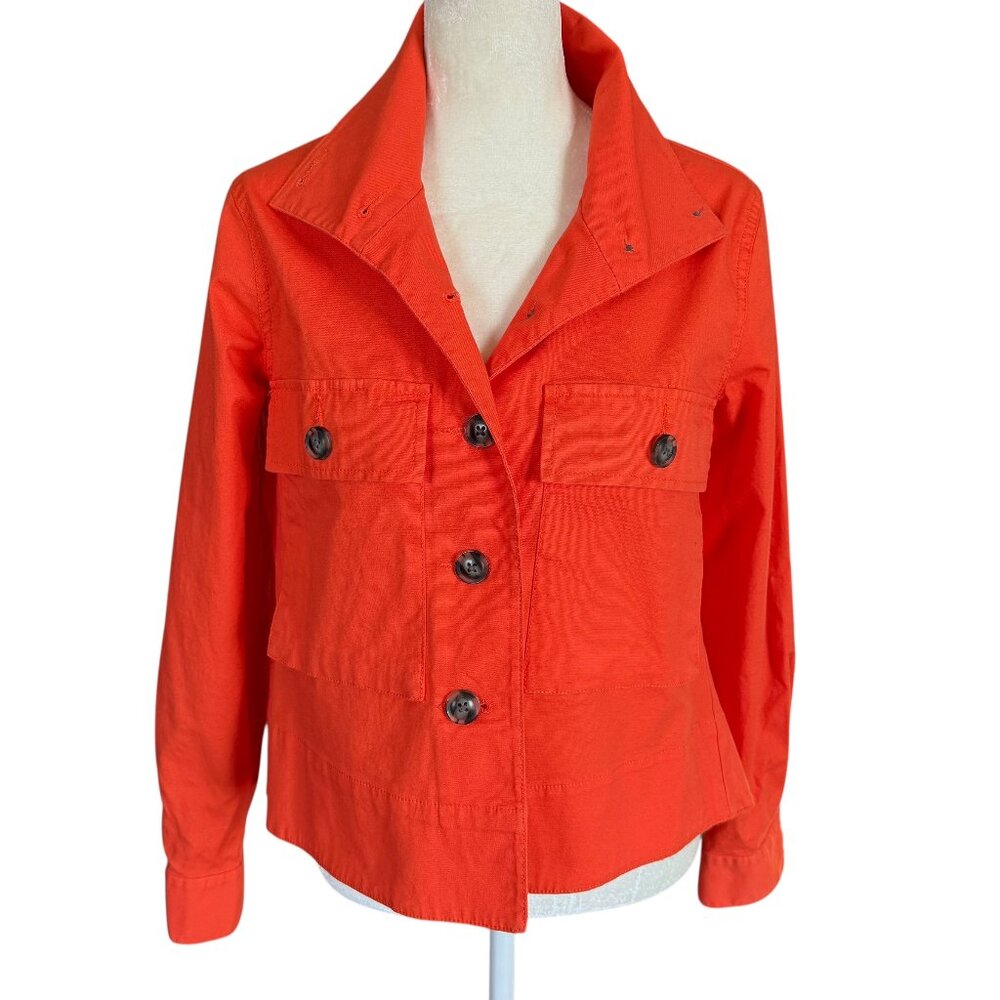 Cabi XS tiger lily orange long sleeve collared button down short swing jacket